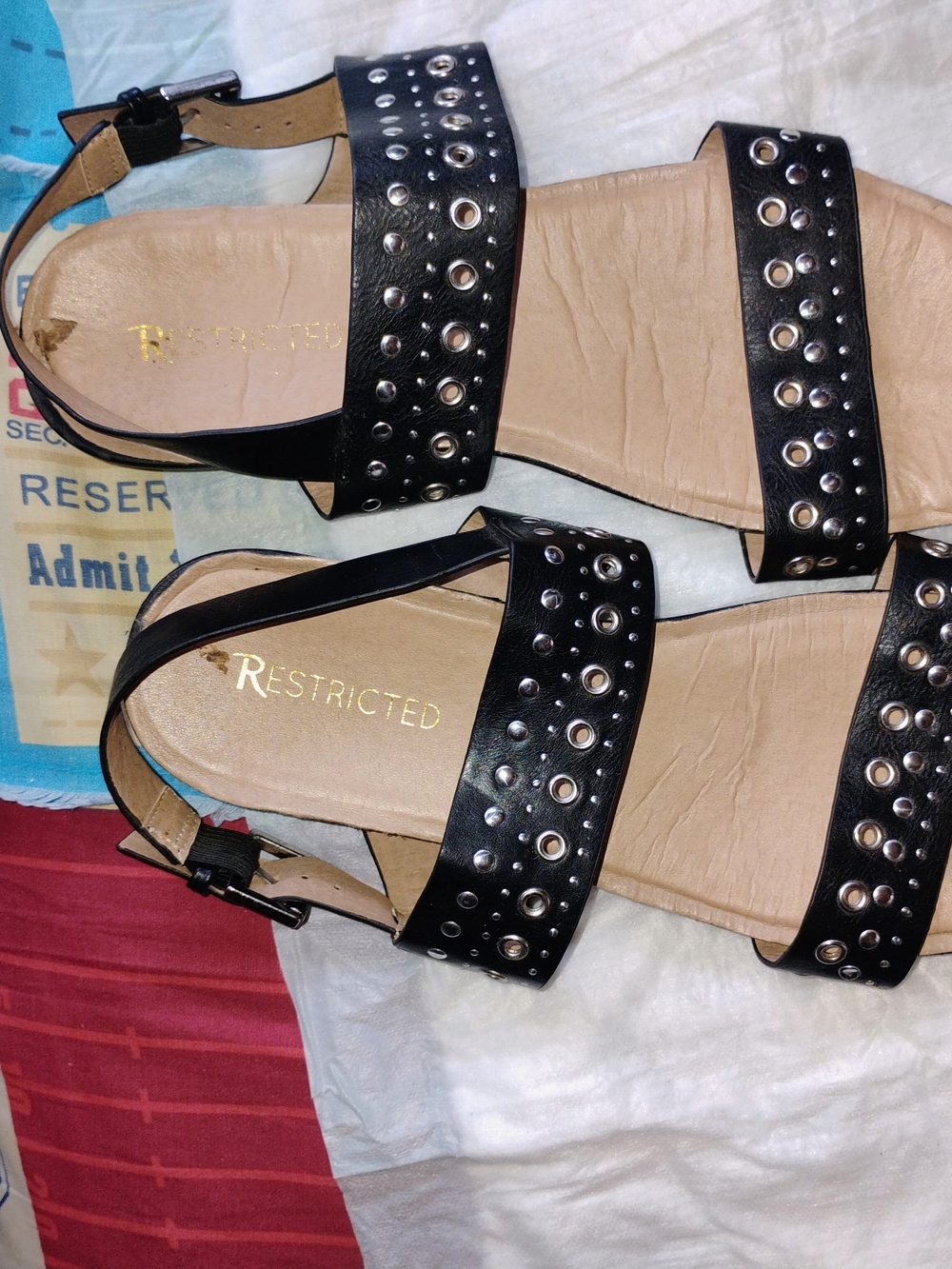 RESTRICTED Black Studded Faux-Leather Women's Sandals